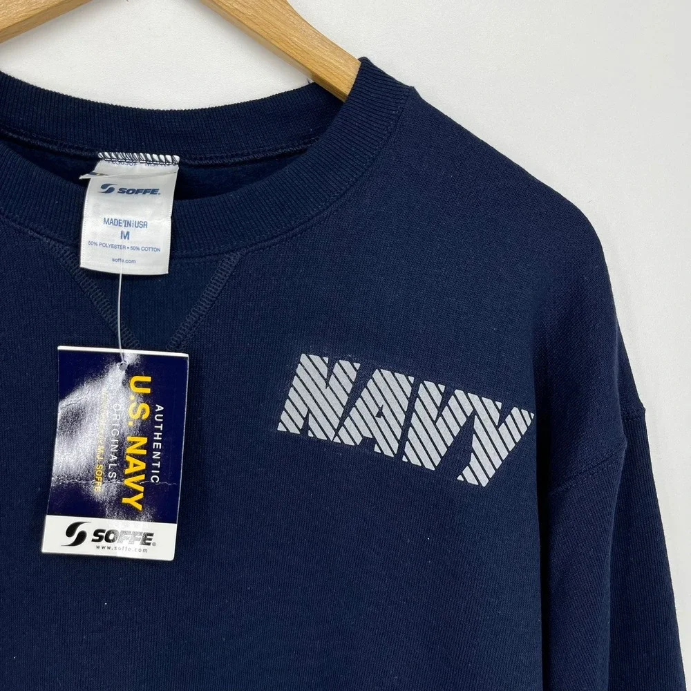 Soffe Mens US Navy Reflective Logo Crewneck Fleece Sweatshirt Blue Size M NWT